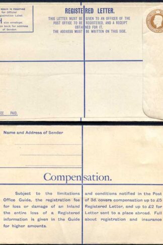 RP56 KGVI 5 1/2d Registered Envelope Size H Serif IMPRINT M COOK and SON MINT