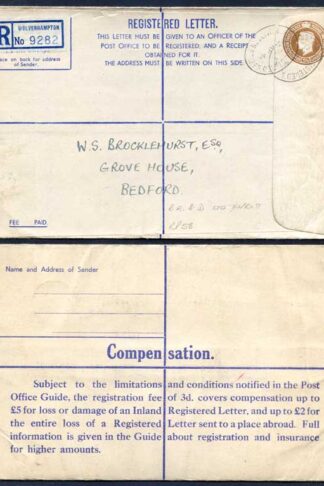 RP58 KGVI 5 1/2d Registered Envelope Size H Sans-Serif IMPRINT B E and W USED