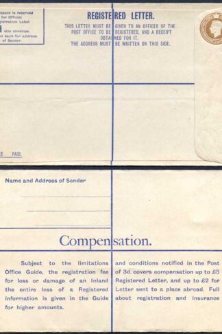 RP56 KGVI 5 1/2d Registered Envelope Size H Serif IMPRINT M COOK and SON MINT