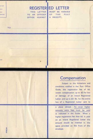 RP71 KGVI 8 1/2d Grey Registered Envelope Size K MINT
