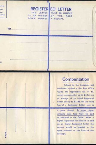 RP71 KGVI 8 1/2d Grey Registered Envelope Size K MINT