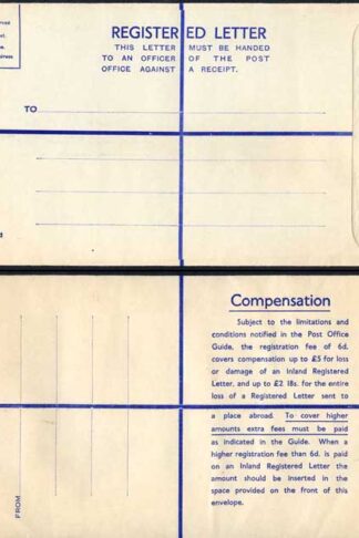 RP71 KGVI 8 1/2d Grey Registered Envelope Size K MINT