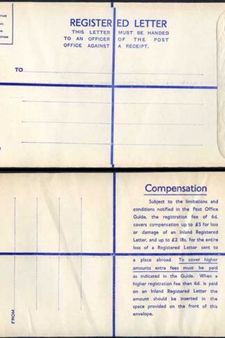 RP71 KGVI 8 1/2d Grey Registered Envelope Size K MINT