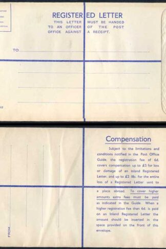 RP71 KGVI 8 1/2d Grey Registered Envelope Size K MINT