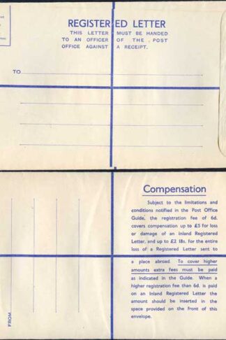 RP71 KGVI 8 1/2d Grey Registered Envelope Size K MINT