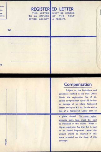 RP71 KGVI 8 1/2d Grey Registered Envelope Size K MINT