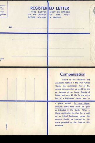 RP71 KGVI 8 1/2d Grey Registered Envelope Size K MINT