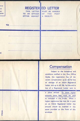 RP71 KGVI 8 1/2d Grey Registered Envelope Size K MINT