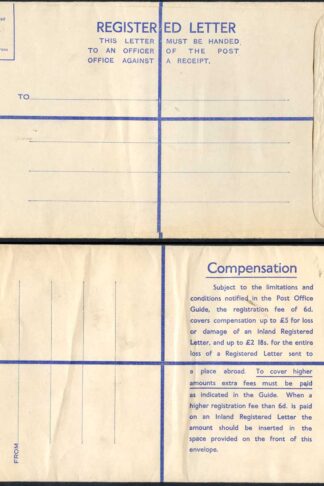 RP71 KGVI 8 1/2d Grey Registered Envelope Size K MINT