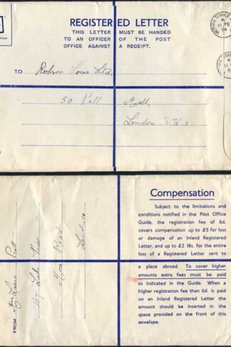 RP71 KGVI 8 1/2d Grey Registered Envelope Size K USED