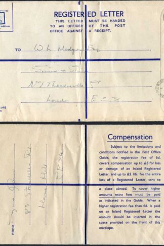 RP71 KGVI 8 1/2d Grey Registered Envelope Size K USED