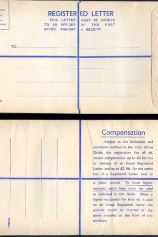 RP69 KGVI 6 1/2d Puce Registered Envelope Size K 2 and 18 on Back MINT