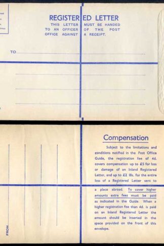 RP69 KGVI 6 1/2d Puce Registered Envelope Size K 2 and 18 on Back MINT