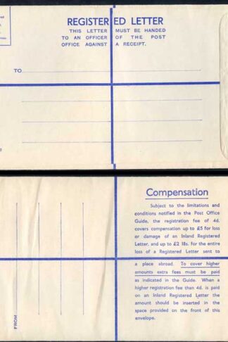 RP69 KGVI 6 1/2d Puce Registered Envelope Size K 2 and 18 on Back MINT