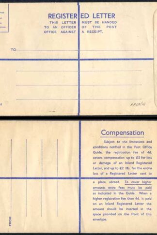 RP69 KGVI 6 1/2d Puce Registered Envelope Size K 2 and 18 on Back MINT