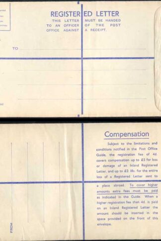 RP69 KGVI 6 1/2d Puce Registered Envelope Size K 2 and 18 on Back MINT