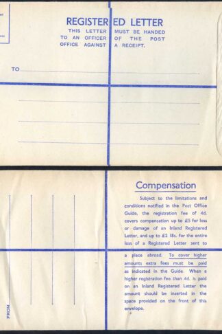RP69 KGVI 6 1/2d Puce Registered Envelope Size K 2 and 18 on Back MINT