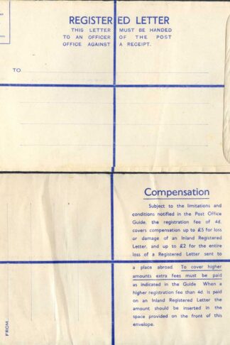 RP68 KGVI 6 1/2d Puce Registered Envelope Size K 2 pound on Back MINT