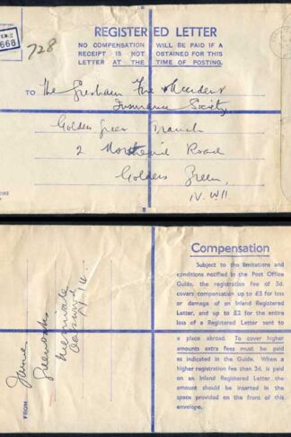 RP63 KGVI 5 1/2d Brown Registered Envelope Size K USED