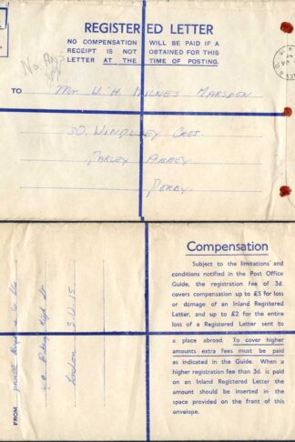 RP63 KGVI 5 1/2d Brown Registered Envelope Size K USED