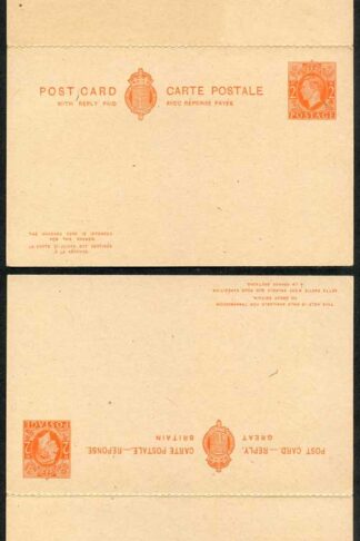 CP101b KGVI 2d Orange Foreign Reply Card on Buff card Mint Rouletted