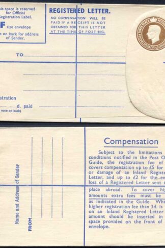 RP65 KGVI 5 1/2d Registered Envelope Size F THOMAS DE LA RUE Imprint RARE MINT
