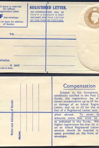 RP65 KGVI 5 1/2d Registered Envelope Size F THOMAS DE LA RUE Imprint RARE MINT