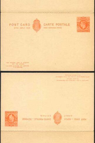 CP101b KGVI 2d Orange Foreign Reply Card on Buff card Mint Rouletted