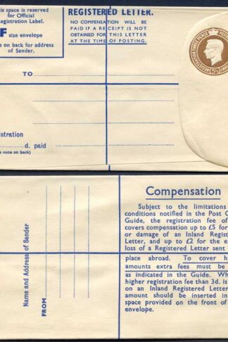 RP65 KGVI 5 1/2d Registered Envelope Size F THOMAS DE LA RUE Imprint RARE MINT