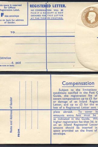 RP65 KGVI 5 1/2d Registered Envelope Size F THOMAS DE LA RUE Imprint RARE MINT