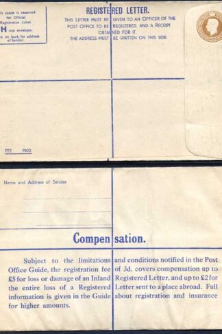 RP58 KGVI 5 1/2d Registered Envelope Size H Serif IMPRINT B E and W Mint