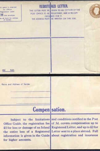 RP58 KGVI 5 1/2d Registered Envelope Size H Serif IMPRINT B E and W Mint