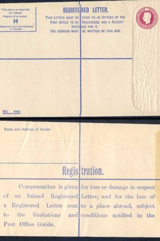 RP47 KGVI 4 1/2d Registered Envelope Size H Registration on Back MINT