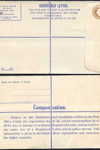 RP58 KGVI 5 1/2d Registered Envelope Size H Serif IMPRINT B E and W Mint