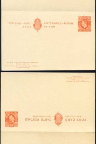 CP101a KGVI 2d Orange Foreign Reply Card on Cream card Mint