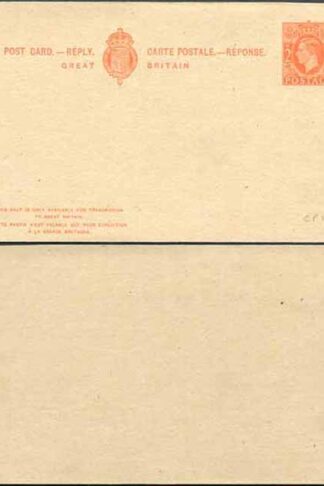 CP101b KGVI 2d Orange Foreign Reply Card on Buff card Mint