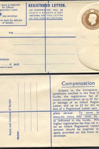RP65 KGVI 5 1/2d Registered Envelope Size F THOMAS DE LA RUE Imprint RARE MINT