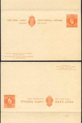 CP101b KGVI 2d Orange Foreign Reply Card on Buff card Mint  Imperf