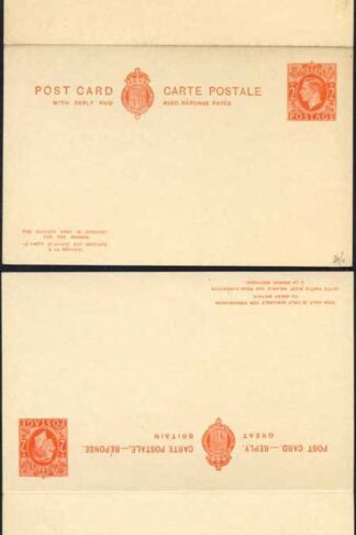 CP101a KGVI 2d Orange Foreign Reply Card on Cream card Mint