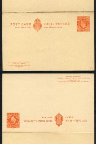 CP101a KGVI 2d Orange Foreign Reply Card on Cream card Mint