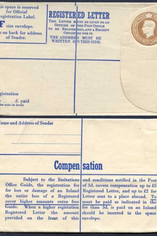 RP61 KGVI 5 1/2d Registered Envelope Size F THOMAS DE LA RUE Imprint RARE MINT