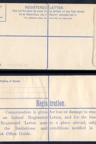 RP47 KGVI 4 1/2d Registered Envelope Size H2 Registration on Back Uprated RARE