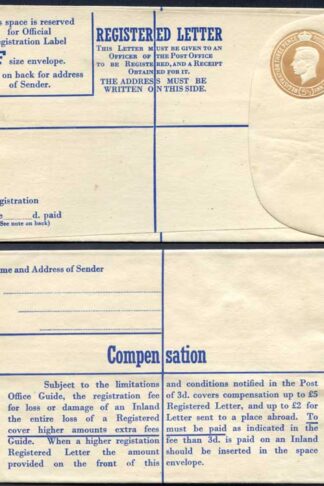 RP61 KGVI 5 1/2d Registered Envelope Size F THOMAS DE LA RUE Imprint RARE MINT