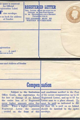 RP61 KGVI 5 1/2d Registered Envelope Size F THOMAS DE LA RUE Imprint RARE MINT