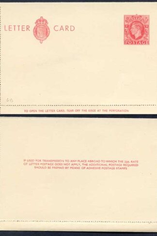 LCP17b KGVI 2 1/2d Carmine Letter Card Gummed on Back 3 line instruction