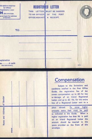 RP71 KGVI 8 1/2d Registered Envelope Size F fee of 6d on Back