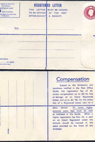 RP69 KGVI 6 1/2d Registered Envelope Size H 2 pound 18s on Back Mint