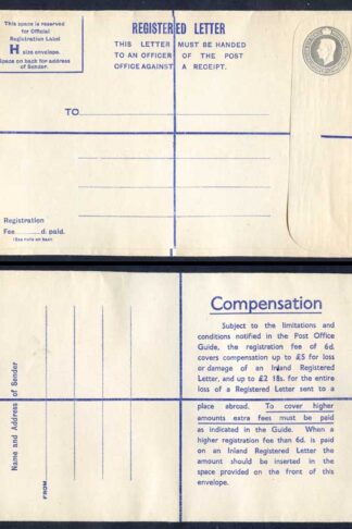 RP71 KGVI 8 1/2d Registered Envelope Size F fee of 6d on Back