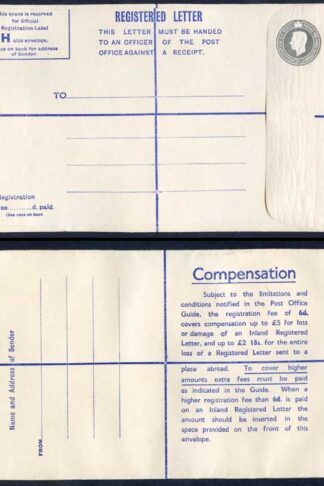 RP71 KGVI 8 1/2d Registered Envelope Size F fee of 6d on Back Inserted Roughly