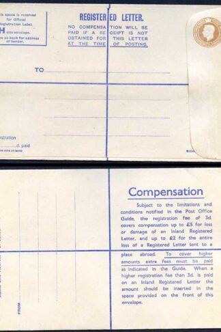 RP63 KGVI 5 1/2d Registered Envelope Size H Type RF 14 Mint